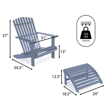 Saranac 2-Piece Traditional Rustic Acacia Wood Adirondack Chair with Detachable Ottoman - JONATHAN Y